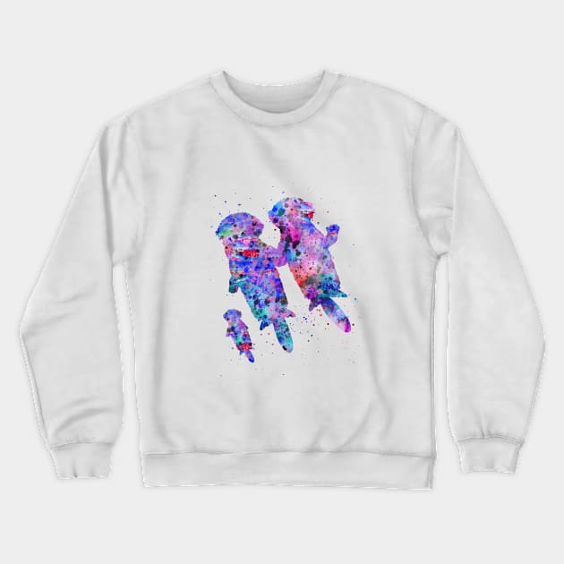 Otters holding hands and a baby otter Crewneck Sweatshirt by RosaliArt